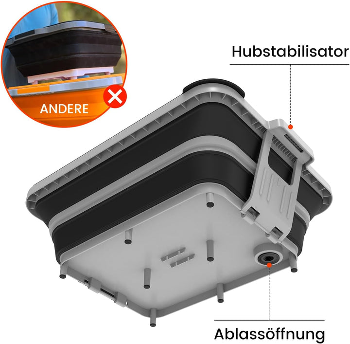 Zusammenklappbare Grillwanne mit Deckel (8L) – Falbbares Camping-Spülbecken mit Siebeinsatz | 4-in-1