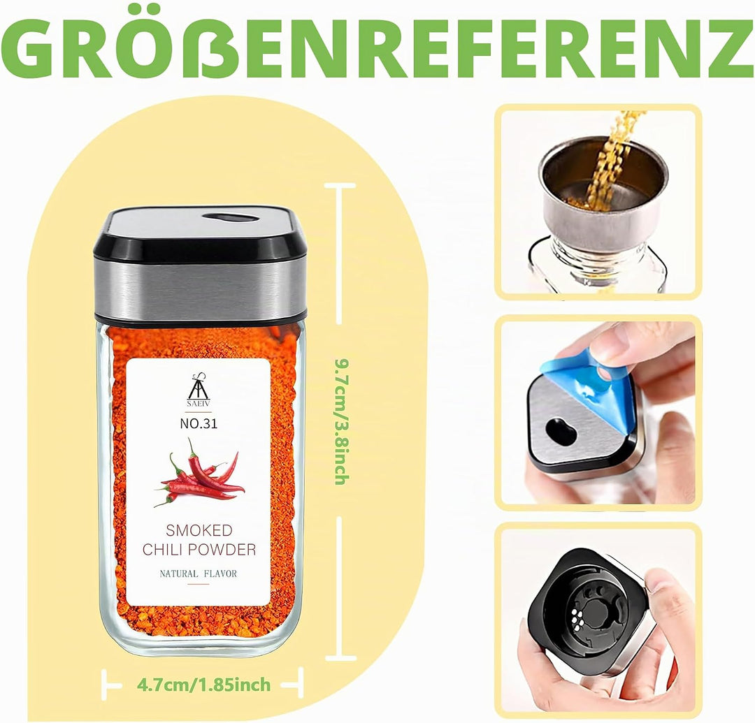 24-tlg. Gewürzgläser Set 120 ml, Luftdichte Schraubdeckel mit Streueinsatz, Gewürzdosen für Küchenor