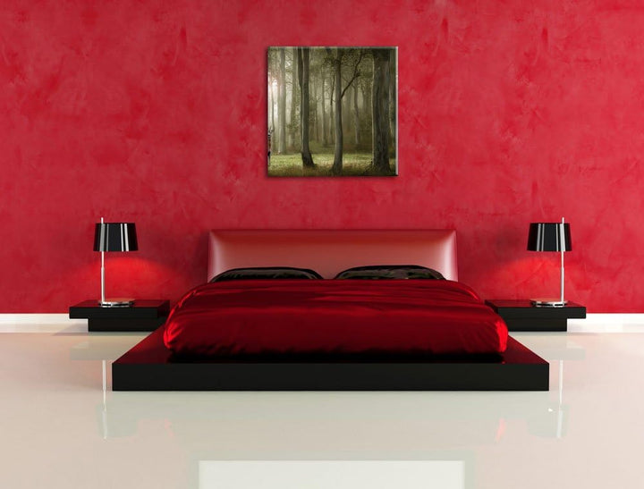 Pixxprint Einsamer Hirsch im tiefen Wald, Format: 70x70 auf Leinwand, 70x70