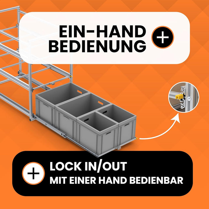 Schubladensystem Wohnmobil 120 cm - Heckgarage Schublade für Euroboxen 60x40 und 30x40, 2-4 Ebenen,