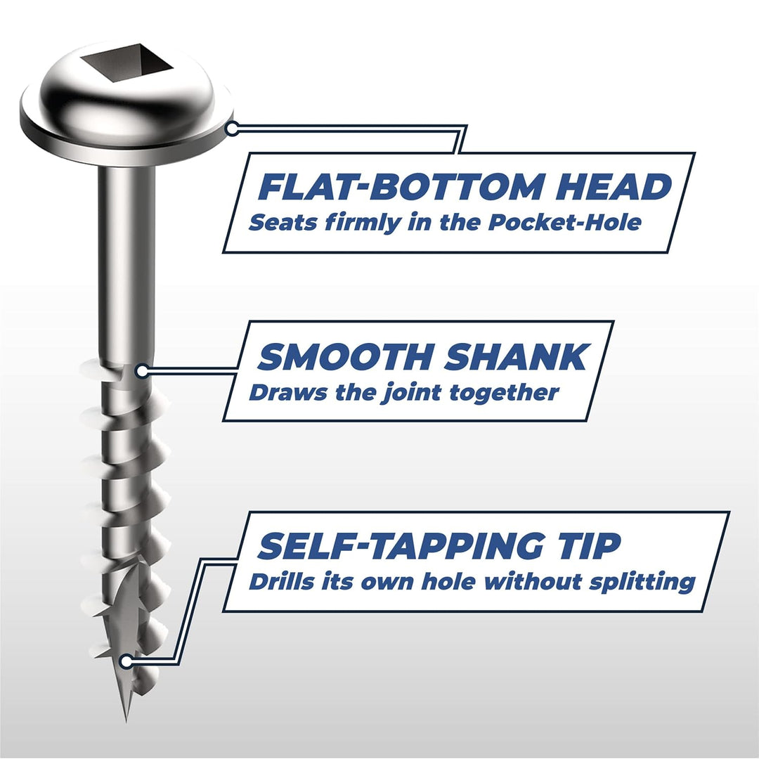 Kreg SML-C125S5-100 305 Stainless Steel Pocket Hole Screws - 1 1/4, 8 Coarse, Washer Head, 100 count