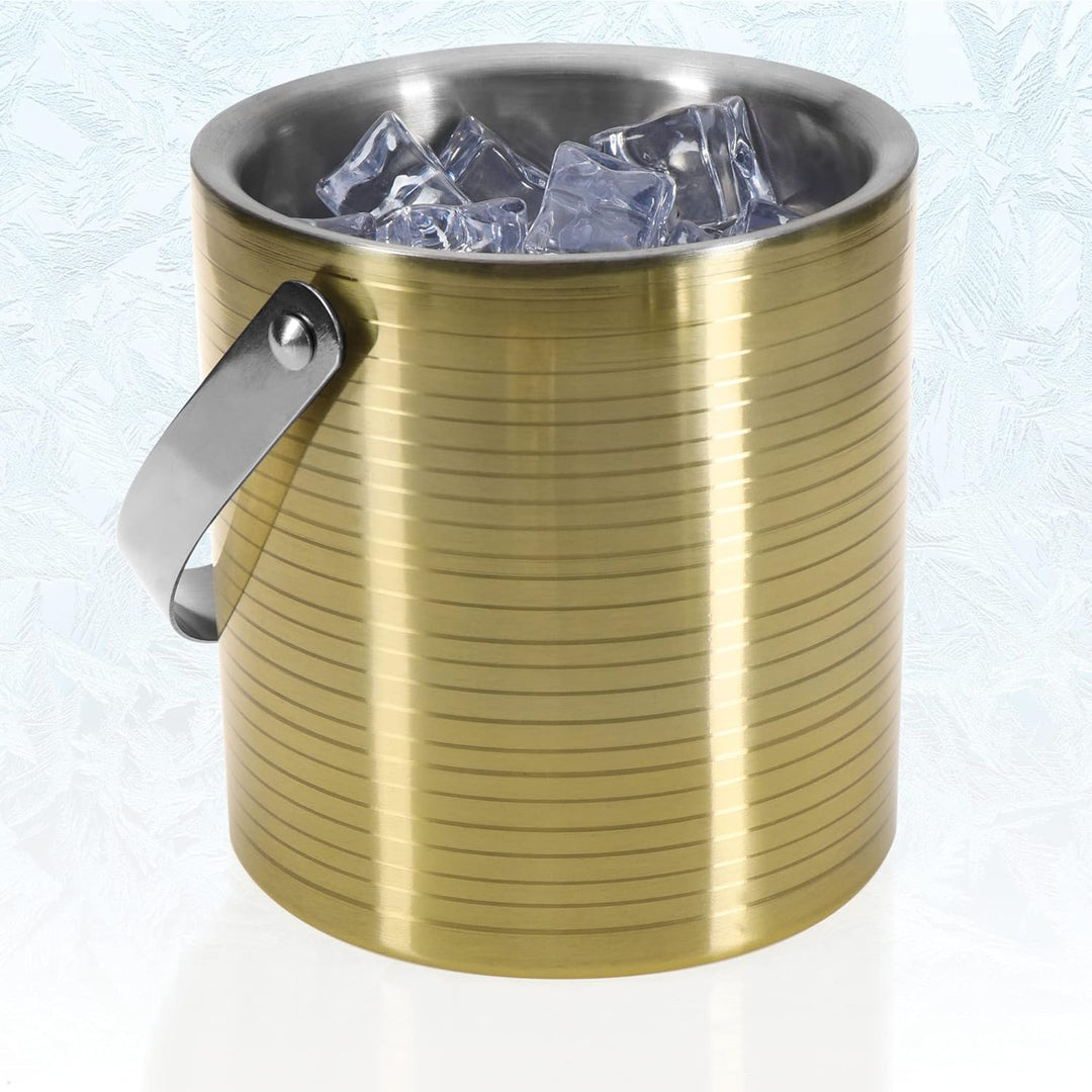 com-four® Eis-Eimer aus Edelstahl - Eis-Würfel-Behälter doppelwandig mit Deckel und Henkel - Sekt &