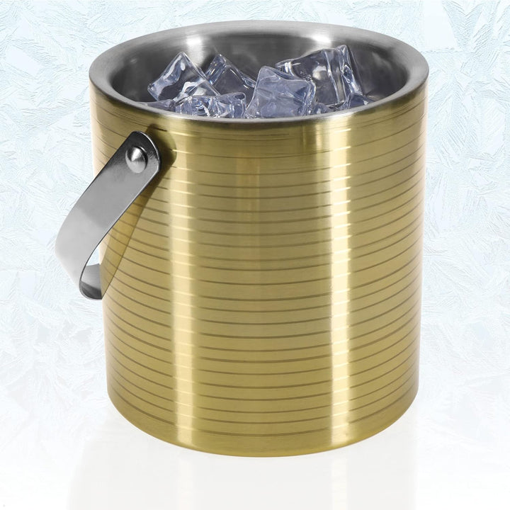 com-four® Eis-Eimer aus Edelstahl - Eis-Würfel-Behälter doppelwandig mit Deckel und Henkel - Sekt &