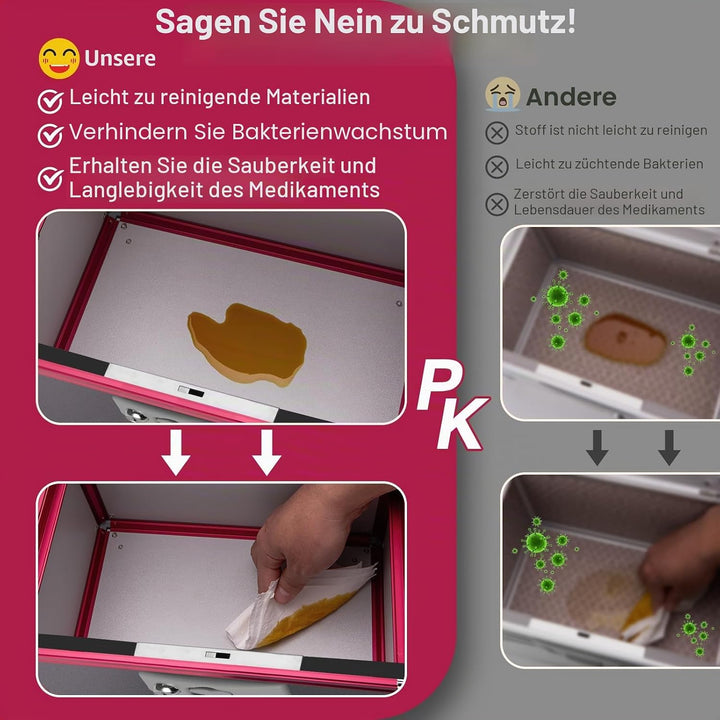 Medikamenten Aufbewahrung, 25.4 x 15.2 x 17 cm Medikamentenbox mit Tragbarer Griff, Kindersichere Me