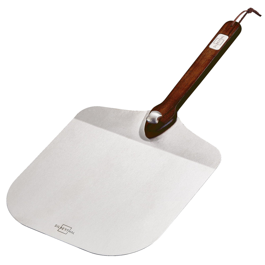 SILBERTHAL Pizzaschieber Edelstahl Ø30cm - Griff aus Akazienholz - Profi Pizzaschaufel faltbar - Spü