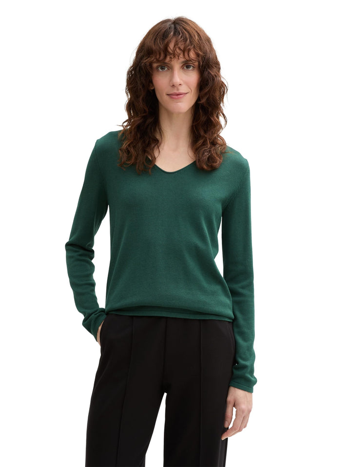TOM TAILOR Damen Basic Strickpullover mit V-Ausschnitt S 30024 - Explorer Green, S 30024 - Explorer