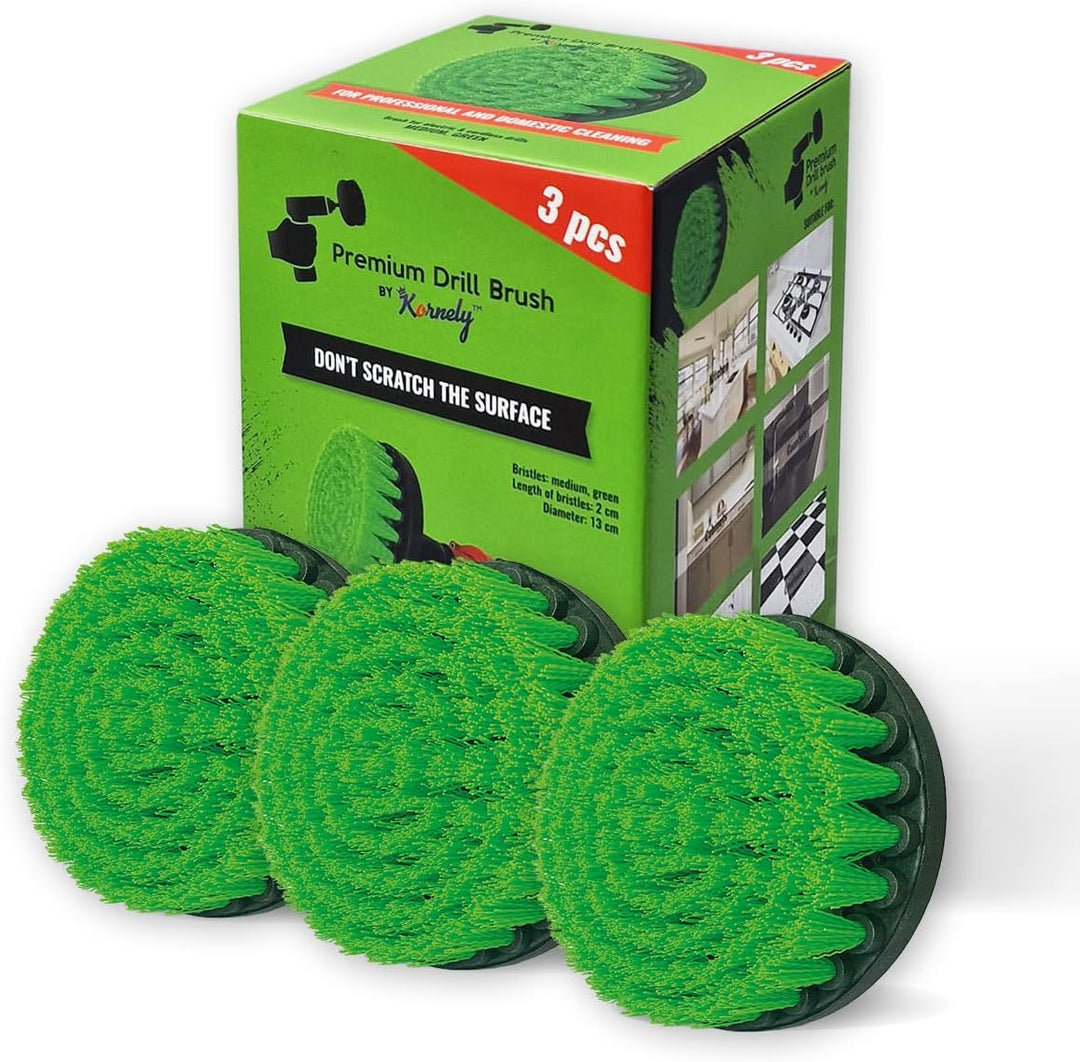 Premium Bohrbürste Professional – Mittelstark 13 cm Grün 3er-Set | Kratzfreie Küchen-Reinigungsbürst