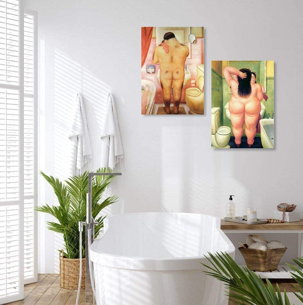 Quadri L&C ITALIA Botero 4 Modern Vintage Bathroom Pictures 25 x 35 Set Wall Pictures Canvas Prints