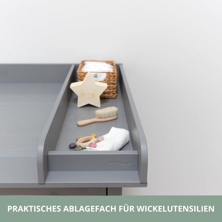 Wickelaufsatz für IKEA HEMNES Kommode – mit Trennfach, passgenau & einfach montiert (Grau, 108cm) Gr