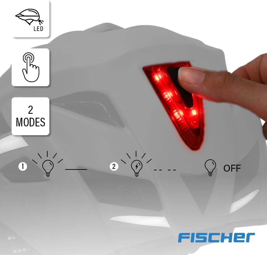 FISCHER Erwachsene Fahrradhelm Urban Plus Chicago Radhelm, Cityhelm mit integriertem LED-Rücklicht,