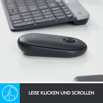 Logitech M350 Pebble Kabellose Maus, Bluetooth und 2.4 GHz Verbindung via Nano USB-Empfänger, 18-Mon