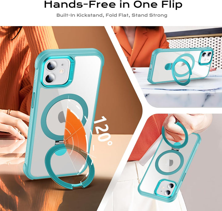 Anqrp Magnetische Hülle mit Ring-Ständer für iPhone 12/12 Pro, Kompatibel mit Mag-Safe, Stossfeste T