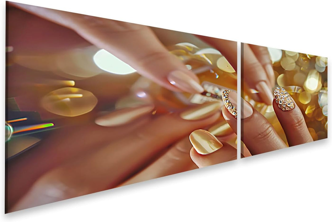 islandburner Bild auf Leinwand Goldene Nagelkunst im Urlaubsstil mit Heller Maniküre, funkelnden Ede