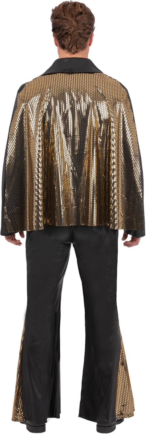 Smiffys Elvis Schwarzer Overall Kostüm für Erwachsene Offiziell lizenziertes All-in-One-Outfit mit U