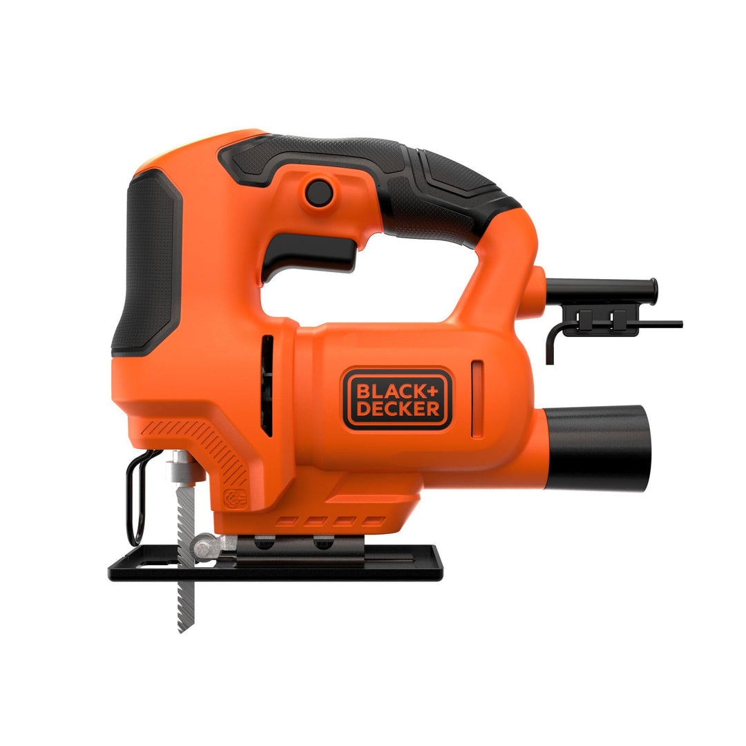 BLACK+DECKER 400W Stichsäge (kompakt und schlank, mit verstellbarem Sägeschuh, Gebläse und Feststell