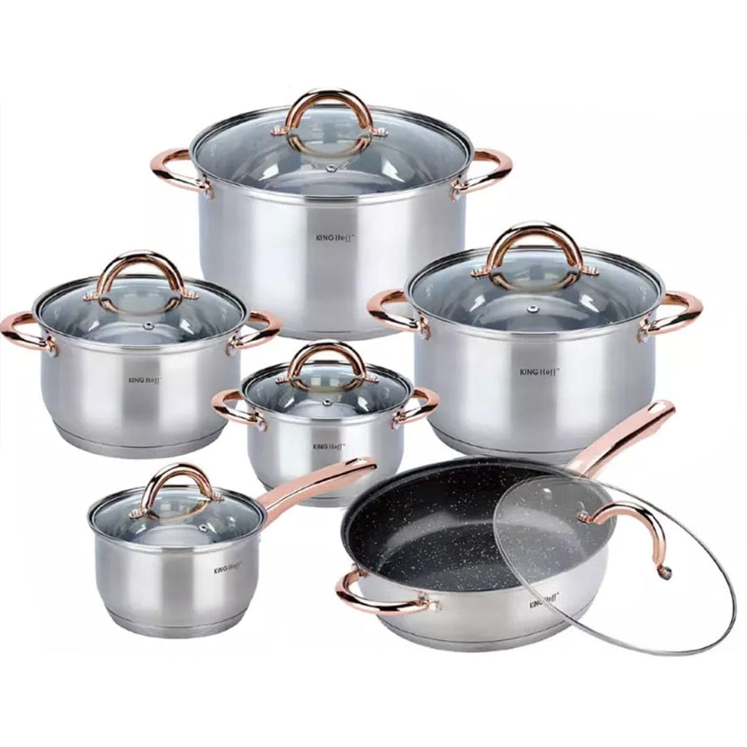 Kinghoff Topfset Induktion, Kochtopf Set mit Glasdeckel, Kochgeschirr aus Edelstahl aussen mattiert,