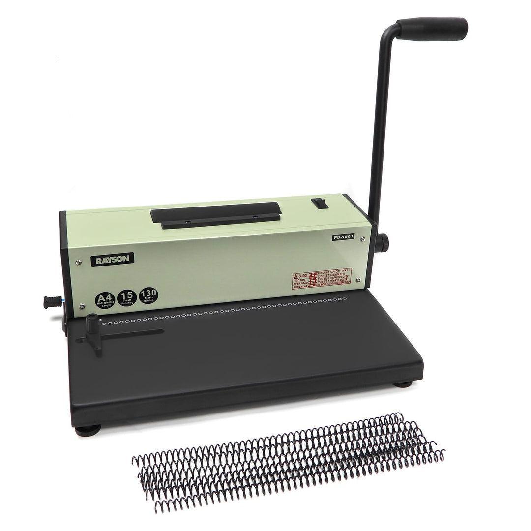 RAYSON Spiralbindegerät, 4:1 Teilung, mit Elektrischer Binderolle, 46 Löcher, A4, PD-1501