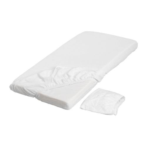 IKEA 2-er Set Babybettlaken "Len" Kinderbett Laken für Matratze in 120x60cm - WEISS - mit Gummiband