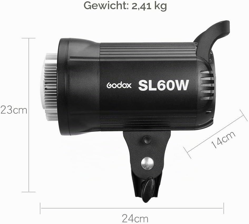 Godox SL60W Bowens Mount 5600K Weiss Licht, Hohe Helligkeit, CRI95+, R9＞80, für Videoaufnahme, Hochz