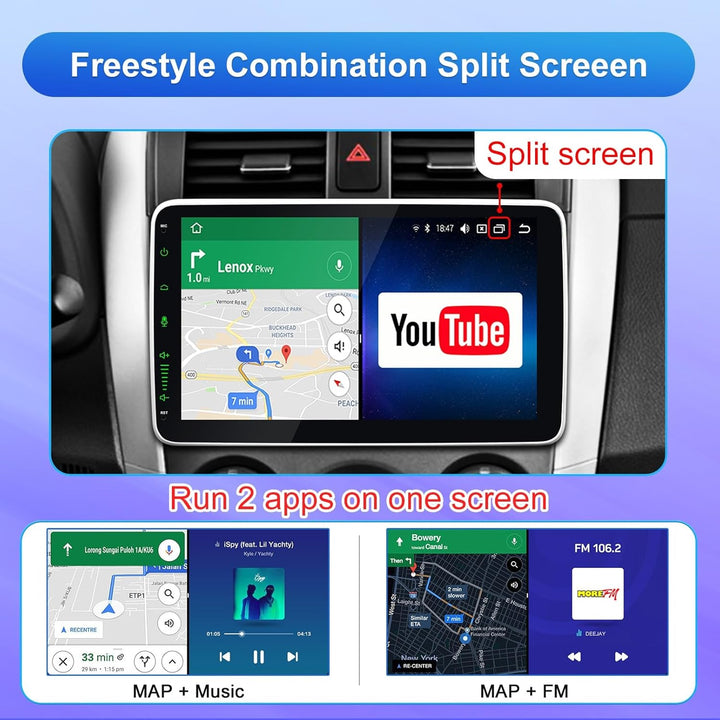 Android Autoradio mit Navi 10.1 Zoll Bildschirm Eingebaut DAB+ Android Auto & Wireless Carplay Doppe