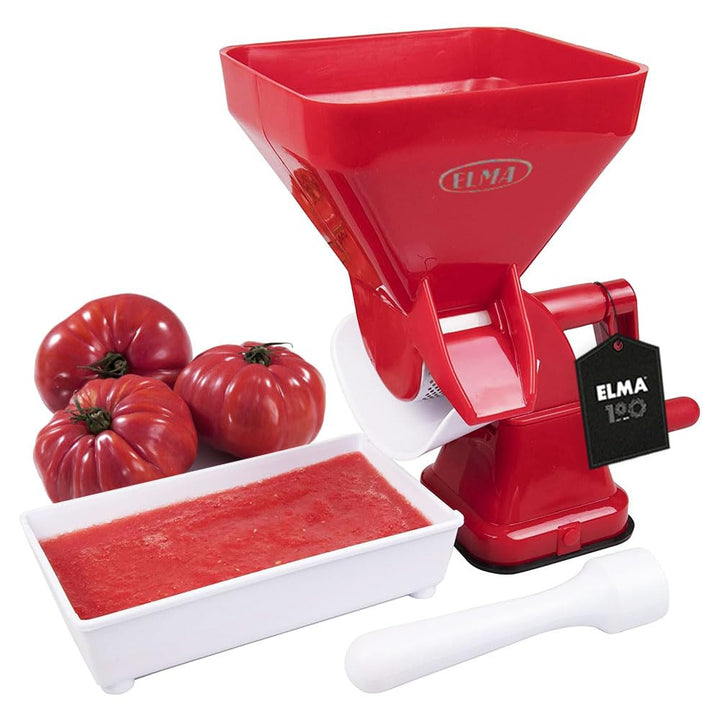 Elma Manueller Tomatenzerkleinerer Modell 24.99.1, Kunststoff-Tomatenmaschine mit rotem Edelstahlfil