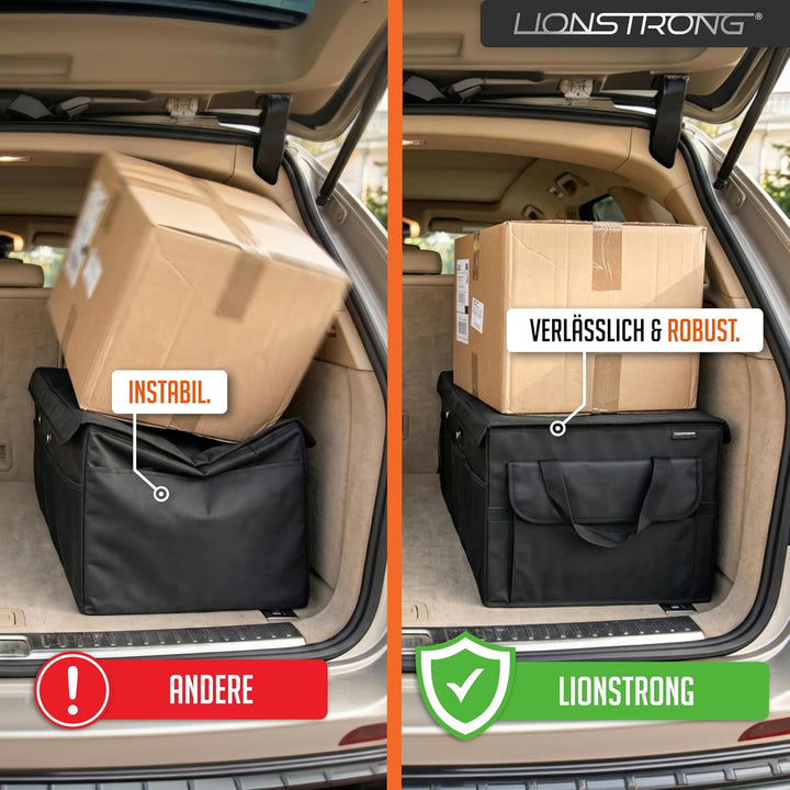 LIONSTRONG® Kofferraum-Organizer Box – Faltbare &amp; rutschfeste Aufbewahrungsbox mit Tragegriffen und