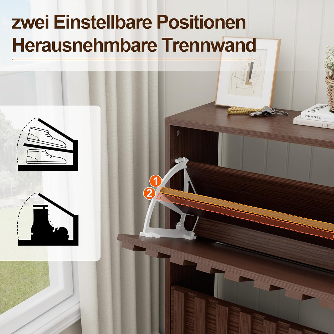 UEV Schuhschrank mit 4 Klappen Holz Schmal Schuhkipper Schuhkommode mit Kippschutz, Schuhaufbewahrun