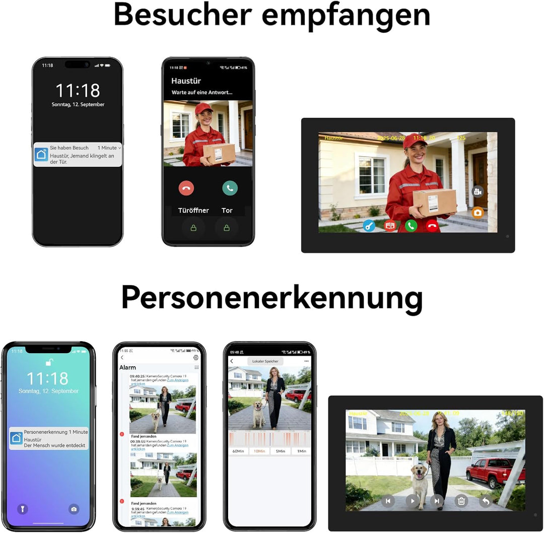 WiFi 2-Draht-Video-Gegensprechanlage, Video-Türklingelkamera mit Monitor, Vollmetall-1080P-Kamera, 7