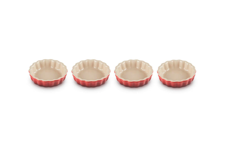 Le Creuset 4er-Set Tarteförmchen aus Steinzeug, Je 200 ml/ Ø 11 cm, Kirschrot, 91017411060000, Kirsc