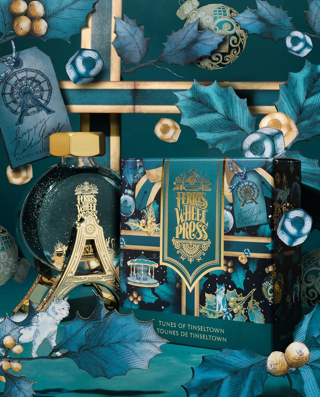 Ferris Wheel Press Fountain Pen Ink, Everyday Ink Collection,Deep teal with dual metallic (silver an