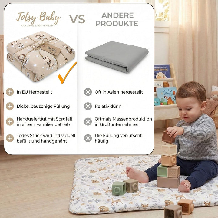 Krabbelmatte Baby 100 x 100 cm gepolstert – Krabbeldecke Spieldecke waschbar bei 30 Grad für Kinderz