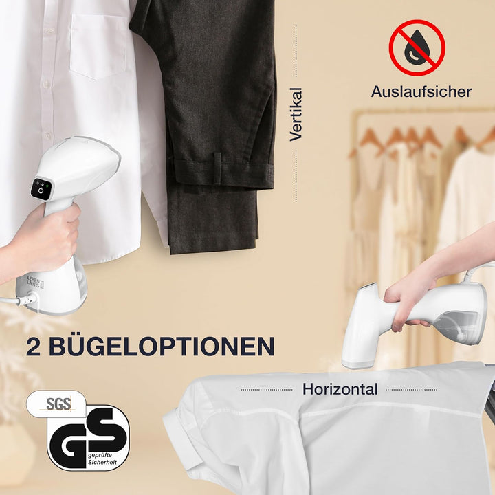 LEBENLANG Steamer Dampfglätter (1500W, 300ml, Quick & Go Automatik) LCD Hand Dampfbürste Dampfglätte