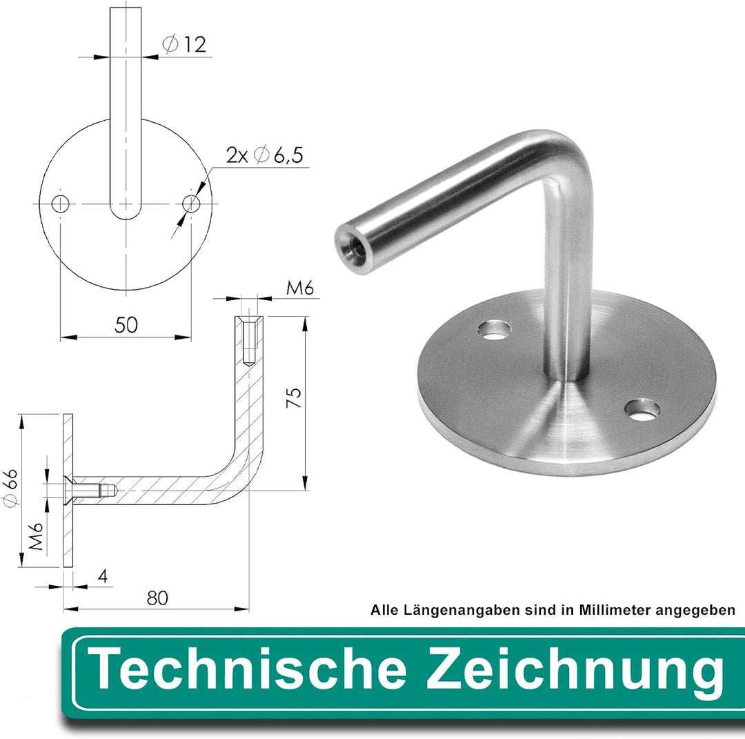 PRIOstahl Handlaufhalter Wandhalter Handlaufstütze für Handlauf - 4 x Handlaufträger an die Wand 2-L