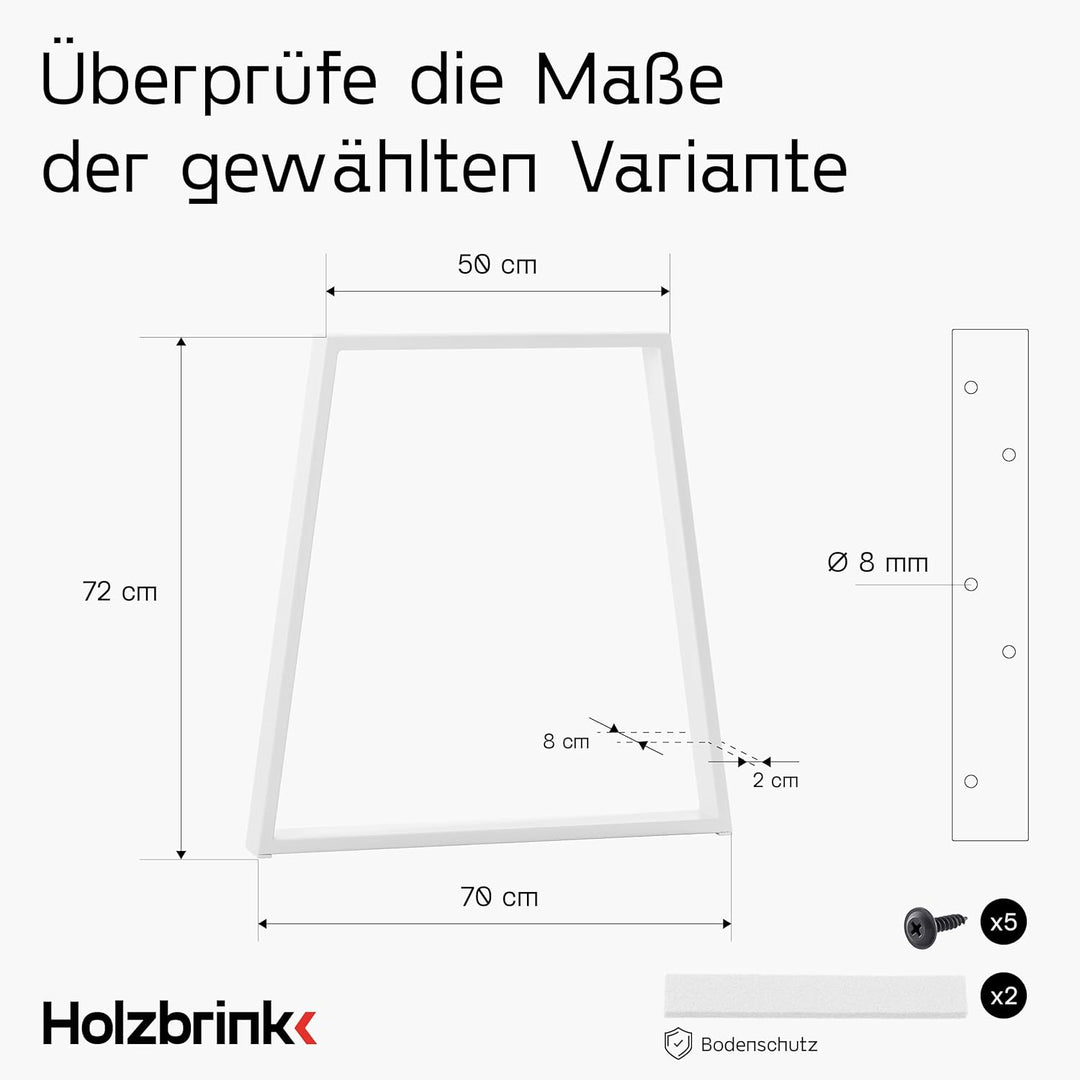 HOLZBRINK Tischbeine Trapez für Esstisch/Schreibtisch, 50/70x72cm, Verkehersweiss, 1 Stück, HLT-20-C