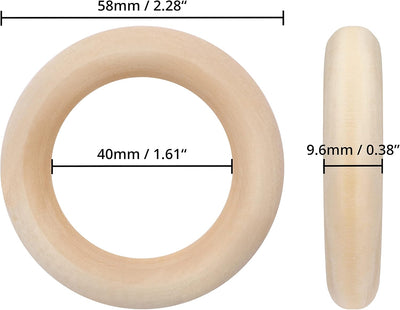 Kurtzy 50x Holzringe zum basteln - Ø 58mm Aussen – Holzring Set aus Naturholz Unbehandelt - Bastelri