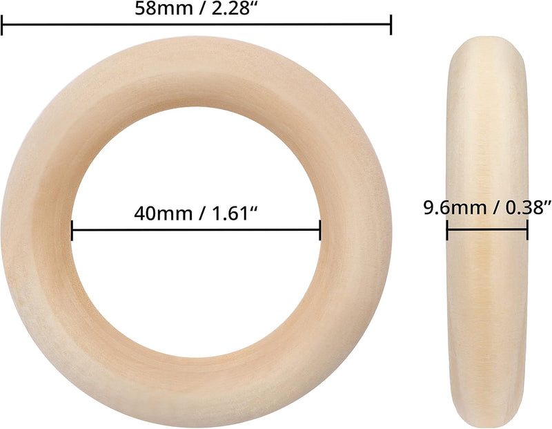 Kurtzy 50x Holzringe zum basteln - Ø 58mm Aussen – Holzring Set aus Naturholz Unbehandelt - Bastelri