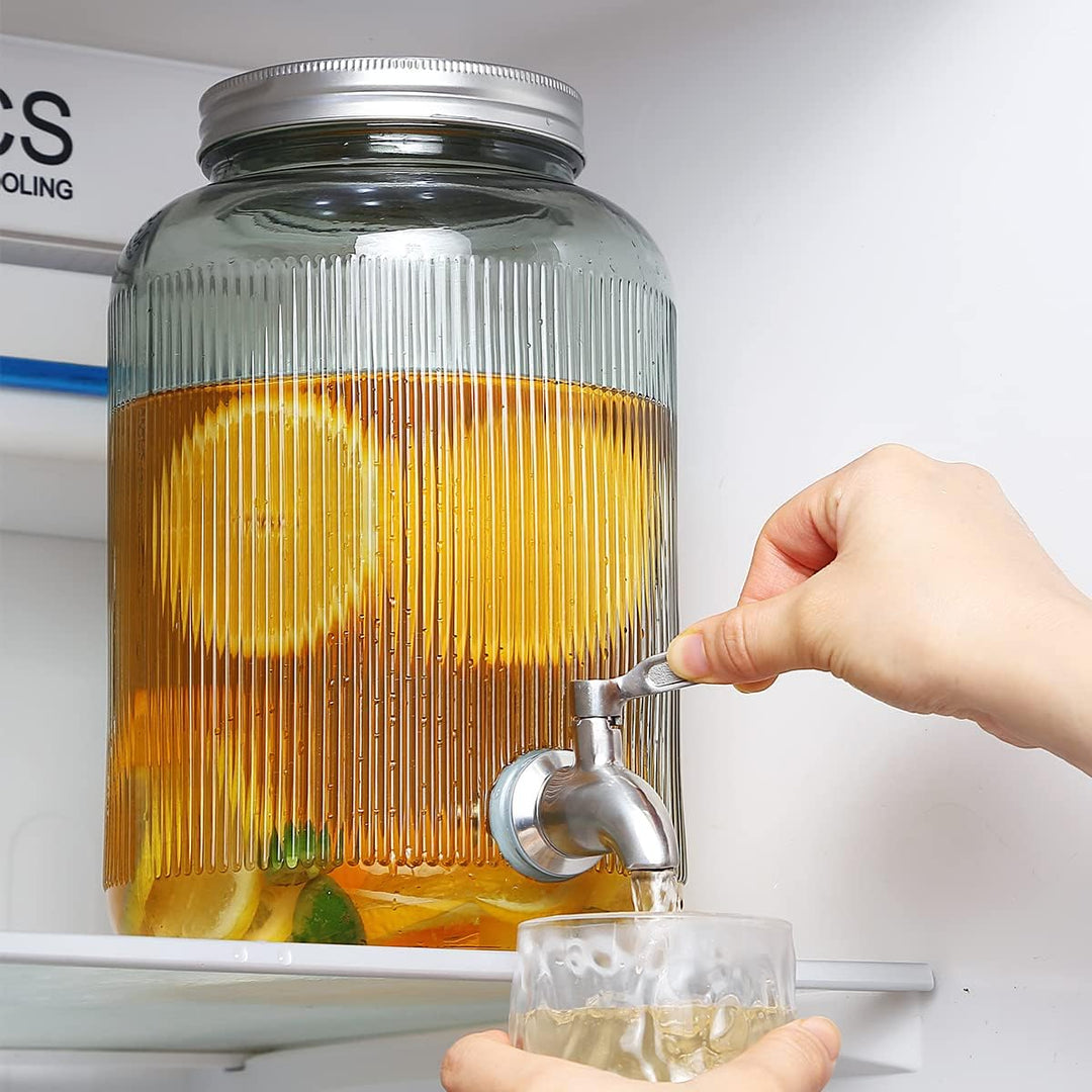 Berglander Getränkespender aus Glas, Kühlschrank, 4L Getränkespender mit wasserdichtem Edelstahlhahn