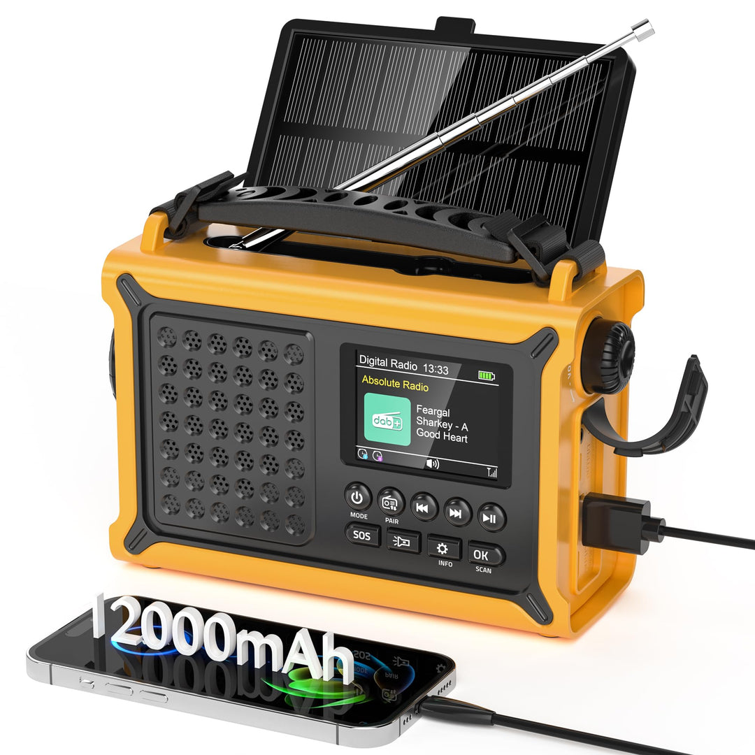 Mesqool DAB/DAB+/UKW Digitalradio mit Bluetooth 5.0, Solar Notfallradio mit Leselicht, 2,4" Farbdisp