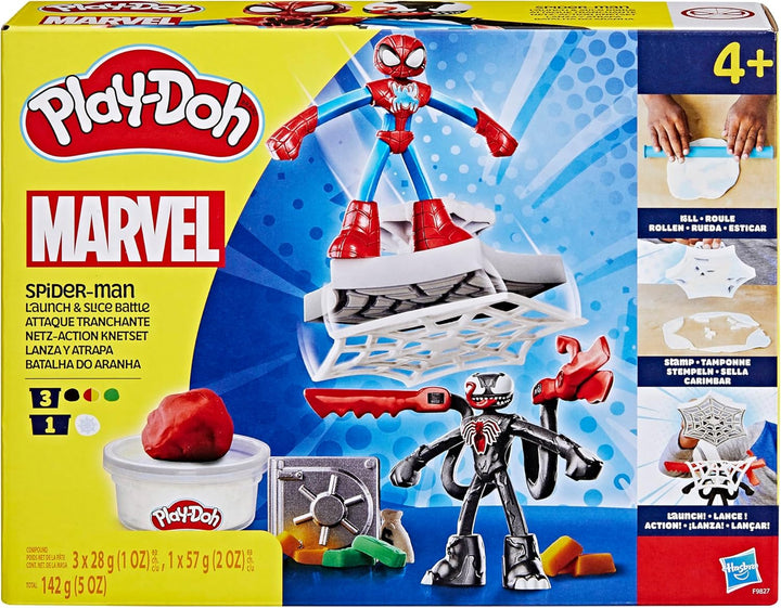 Play-Doh Marvel Spider-Man Netz-Action Set, 2 Spielfiguren und vielen Knetformen, 4 Dosen Modellierm