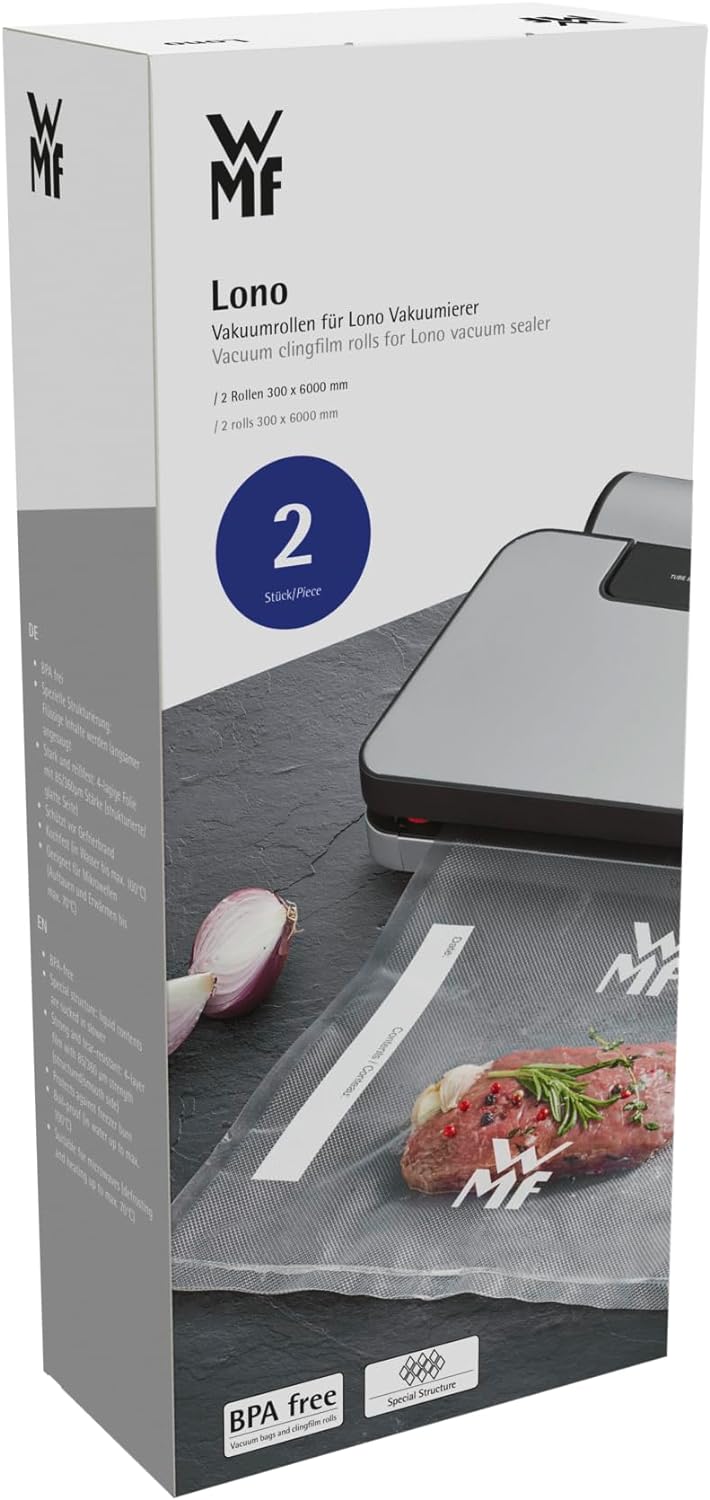 WMF Lono Vakuumierfolie 2 Rollen, Vakuumrollen für Vakuumiergerät, 600 x 30 cm, 4 lagige Folie, stru
