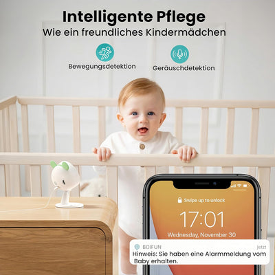 BOIFUN Babyphone mit 2 Kameras App, ECO Modus, Zonenalarme, 1080P HD, 3×Zoom, 4,3 Zoll LCD-Display B