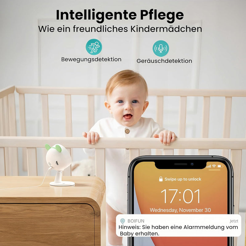 BOIFUN Babyphone mit 2 Kameras App, ECO Modus, Zonenalarme, 1080P HD, 3×Zoom, 4,3 Zoll LCD-Display B