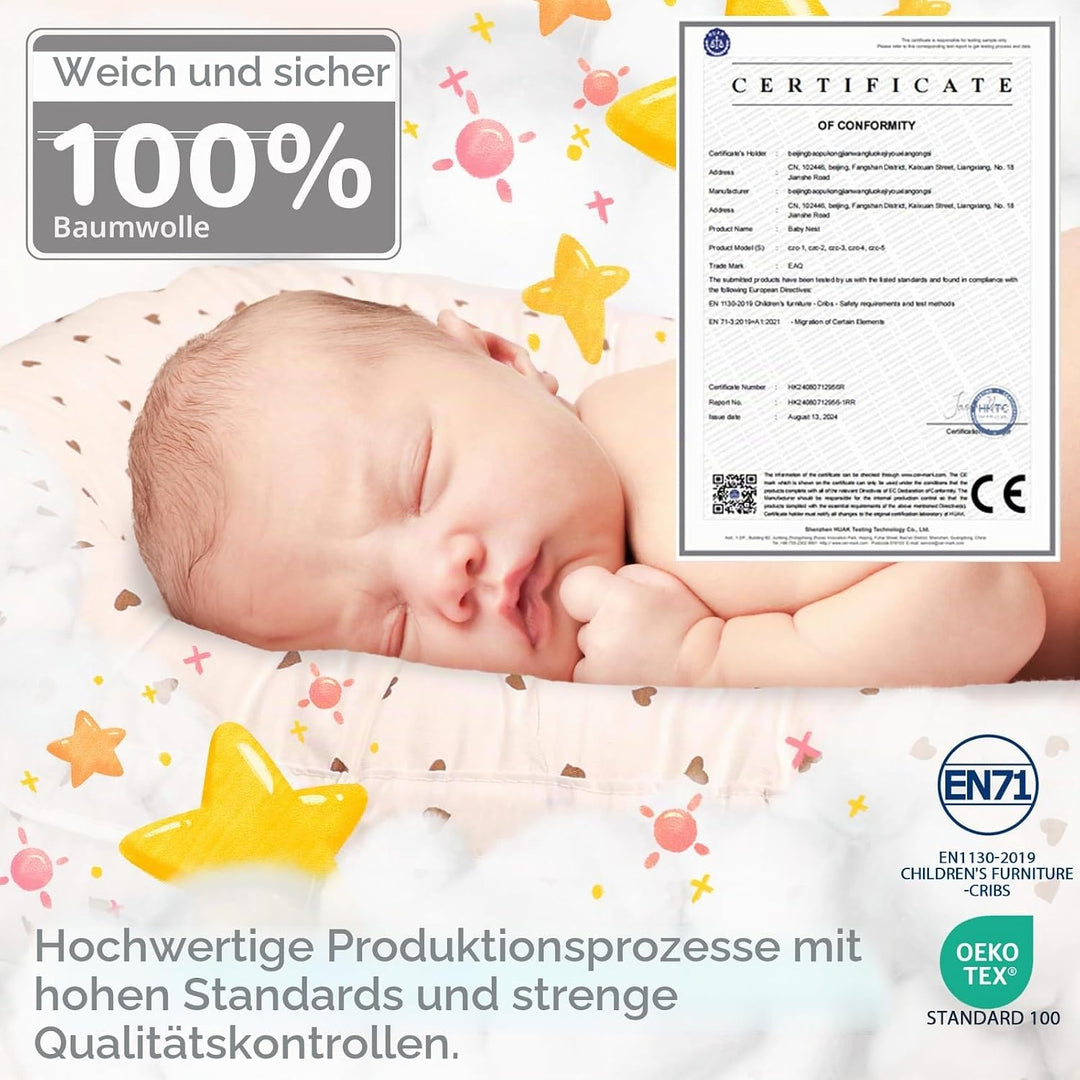 EAQ Babynest Nestchen Baby Weiches Atmungsaktives baby bett für Neugeborene Geschenk 100% Baumwolle