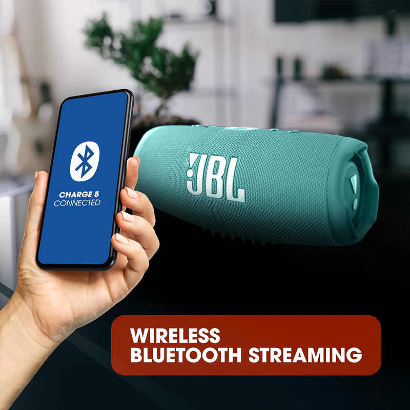 JBL Charge 5 Bluetooth-Lautsprecher in Türkis – Wasserfeste, portable Boombox mit integrierter Power