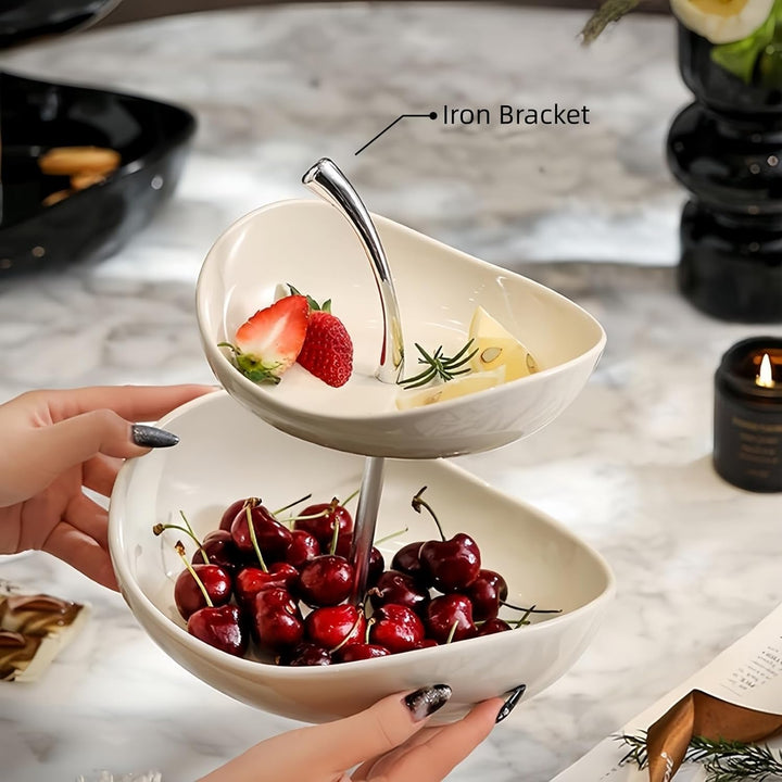Doppelte Obstschale Modern Mit Zwei Schalen Aus Keramik Und Metallschalen Obstschale Keramik Bei Sna