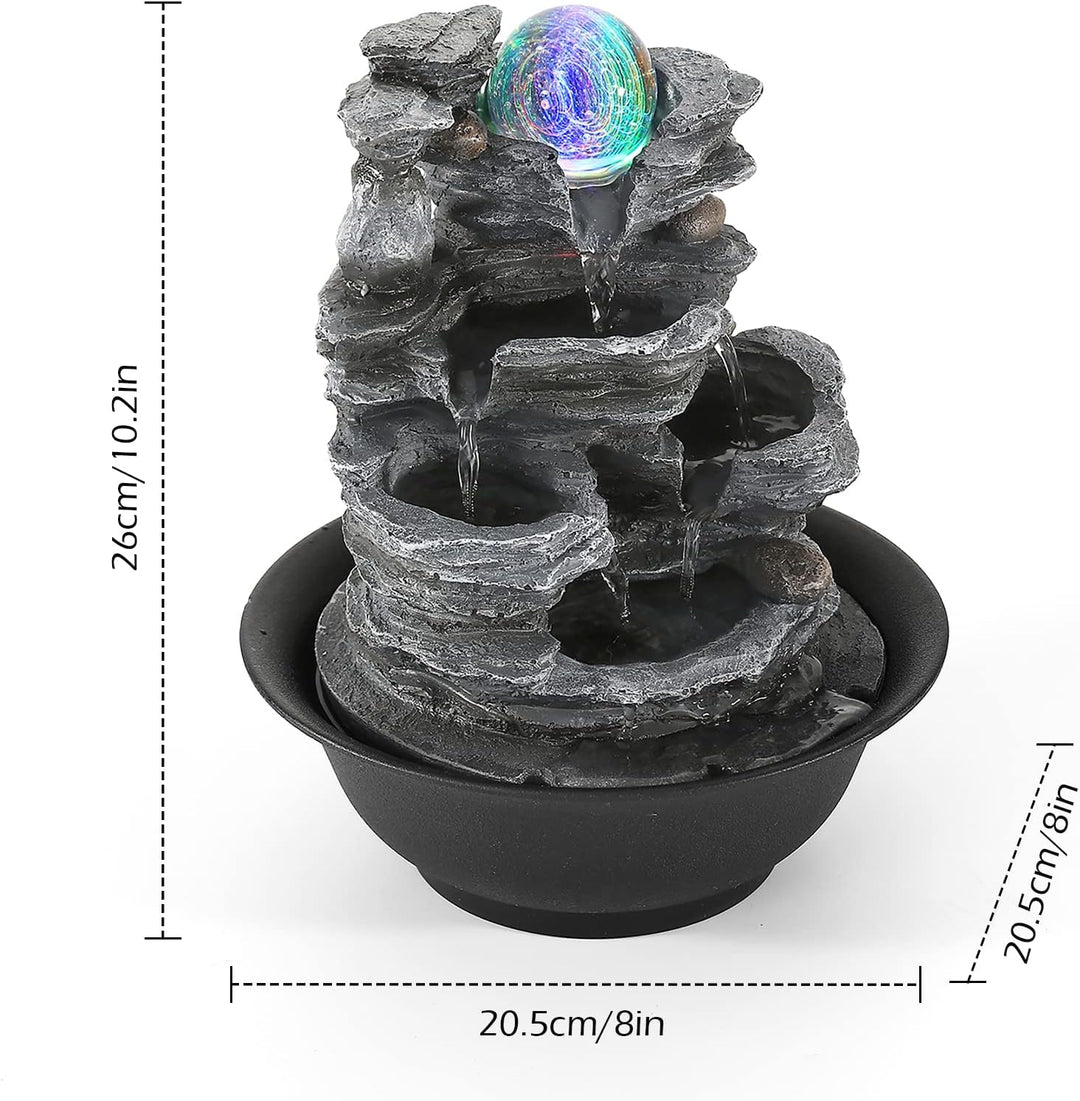 Dyna-Living Zimmerbrunnen Tischbrunnen mit Rollender Kugel, Brunnen Polyresin Springbrunnen LED-Bele