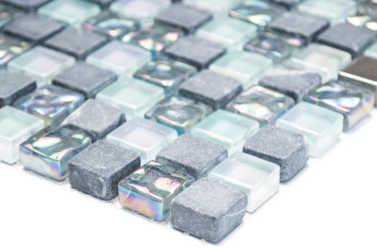 Mosaik Quadrat Crystal/Stein/Edelstahl mix grau Metall Mix Fliesenspiegel, Mosaikstein Format: 15x15