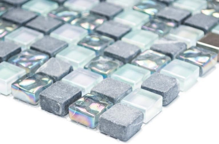 Mosaik Quadrat Crystal/Stein/Edelstahl mix grau Metall Mix Fliesenspiegel, Mosaikstein Format: 15x15