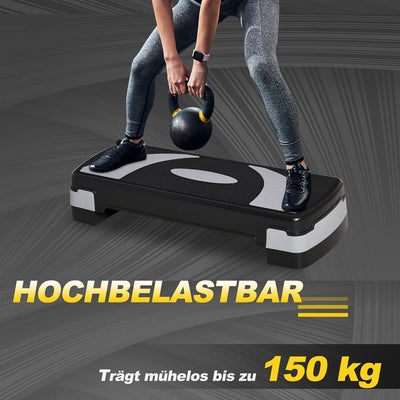 HOMCOM Steppbrett Aerobic-Stepper höhenverstellbar mit 3 Stufen (10/15/20 cm) Fitness Heimtrainer fü