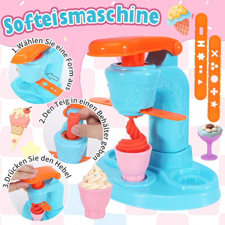 BananMelonBM Kid Toys 3-in-1 Knete-Set mit EIS-, Nudel- und Burger-Maker, ab 3 Jahre